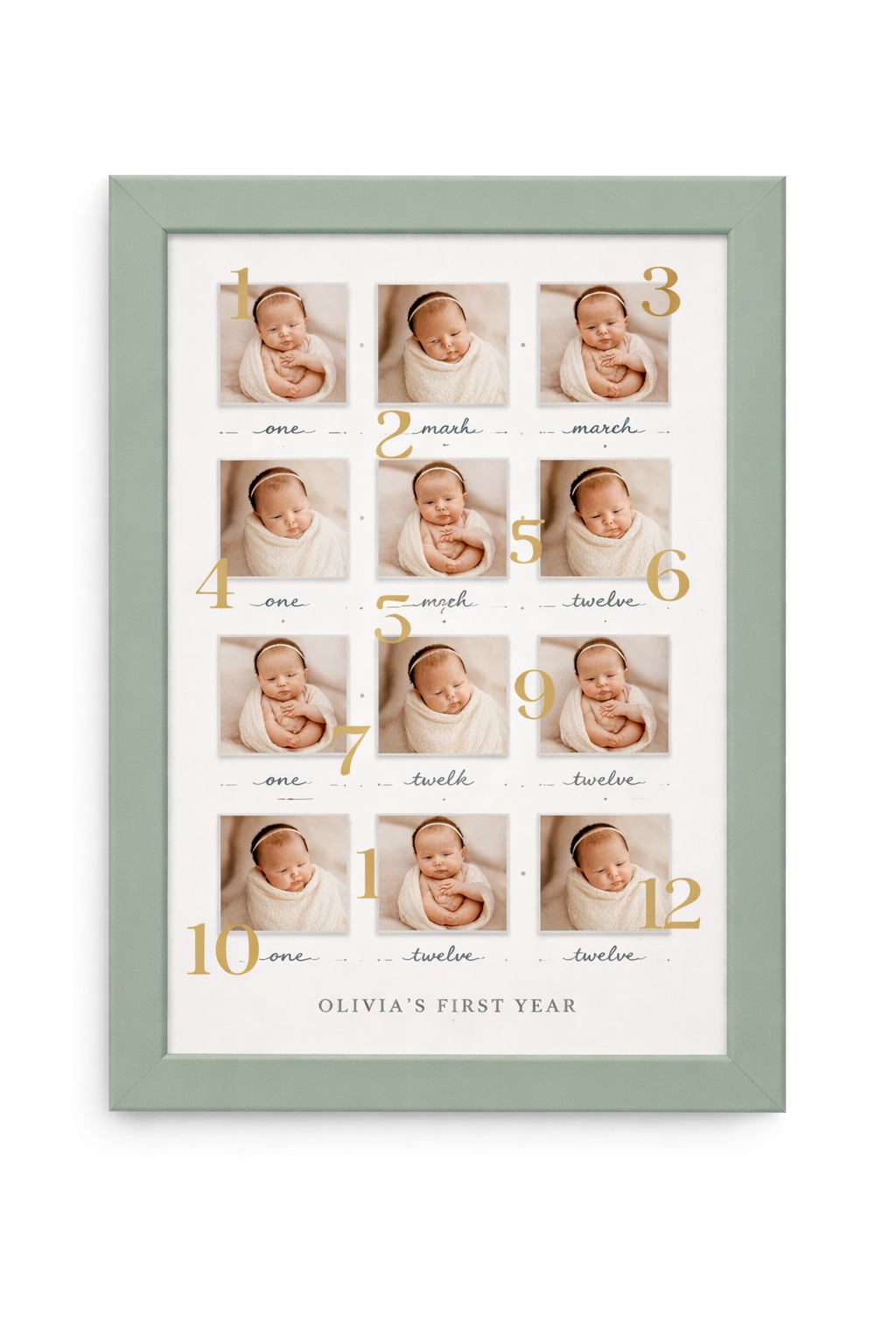 1-12 month baby birthday frame
