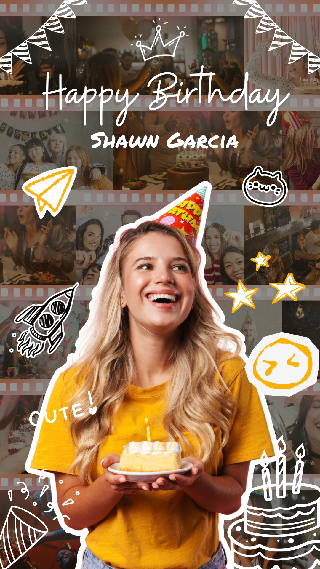 White and Yellow Playful Happy Birthday Instagram Story